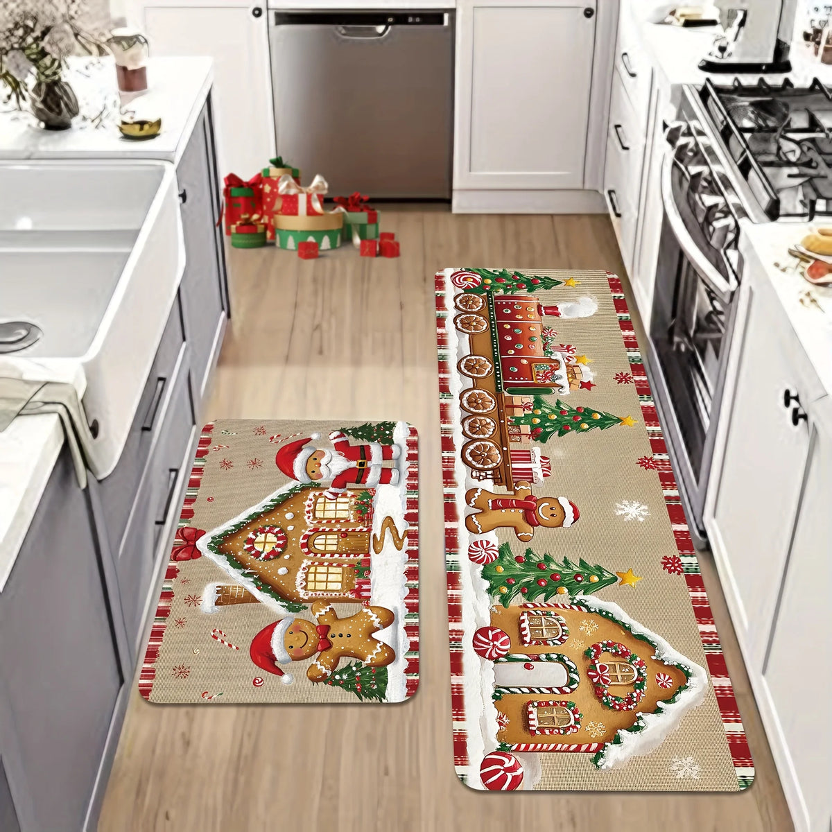 Vikama tapete de natal 3 pçs casa de gengibre tapete de cozinha capacho tapete de boas-vindas para quarto tapete para sala ao vivo
