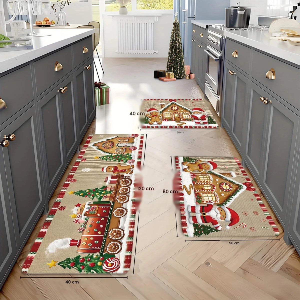 Vikama tapete de natal 3 pçs casa de gengibre tapete de cozinha capacho tapete de boas-vindas para quarto tapete para sala ao vivo